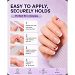 Nude French Tip Cherry Press‑On Nails, Short Square Cute Sweet False Nails